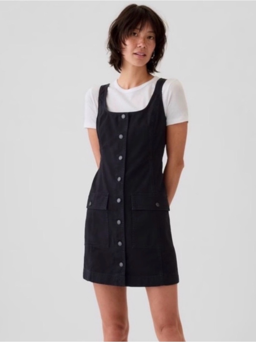 GAP Black Utility Button Mini Dress Cargo size Large EUC
